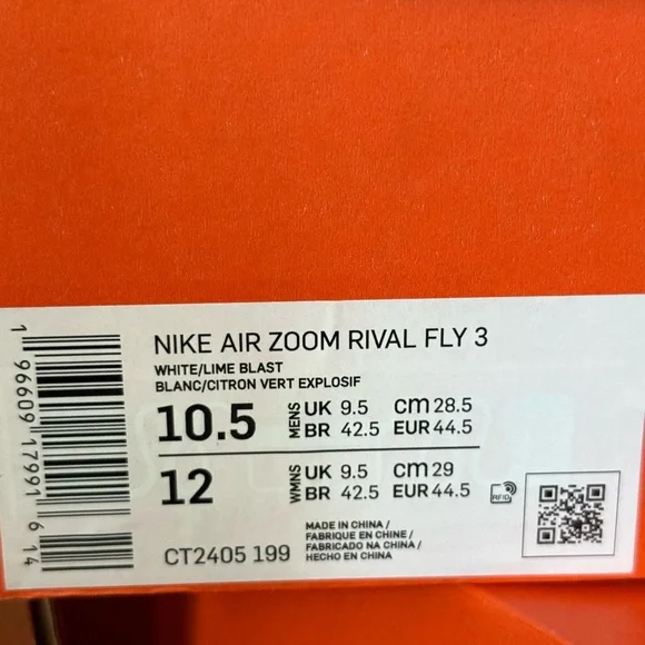 Nike - Air Zoom Rival Fly 3 in White and Lime Blast - size 10.5